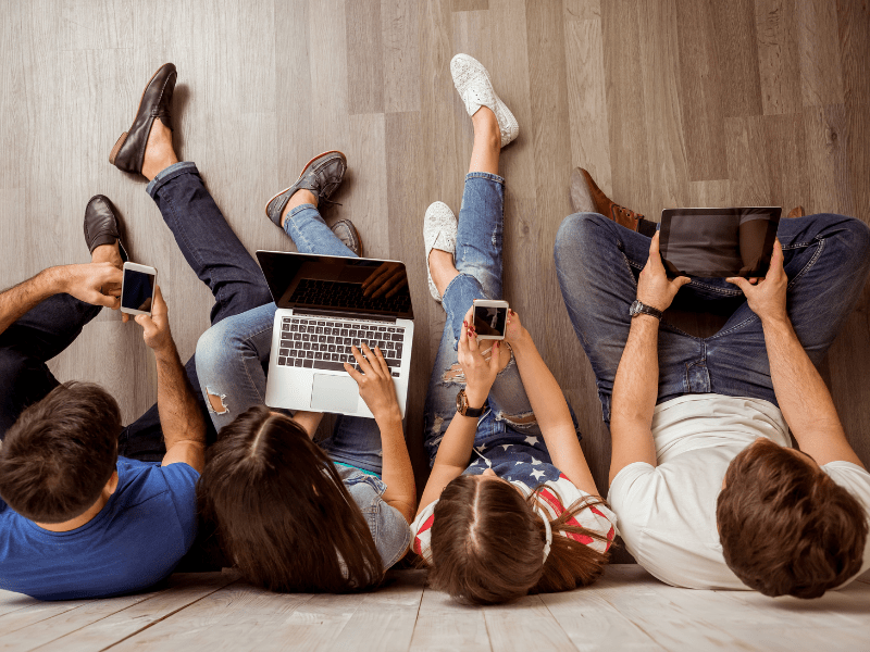 People reading on phones