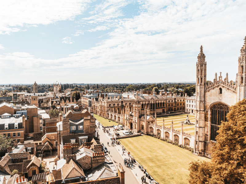 An aerial shot of Cambridge